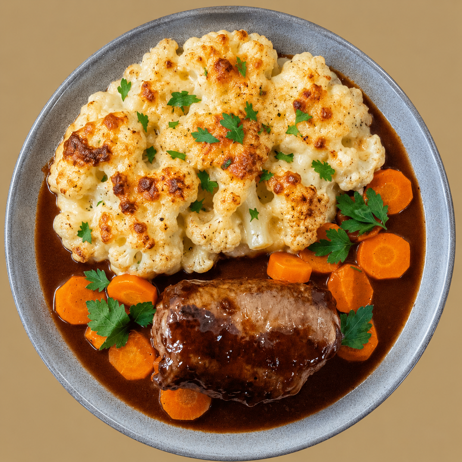 Fleischvogel mit Blumenkohlgratin