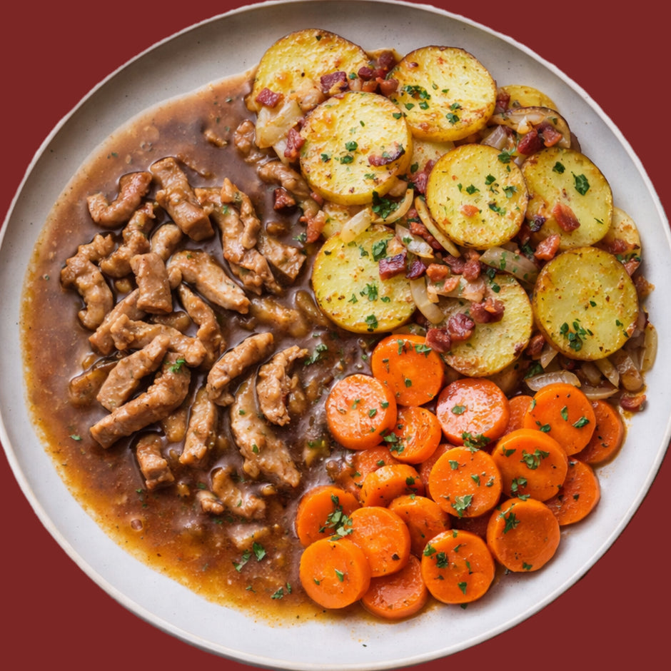 Geschnetzeltes Lyonerkartoffeln