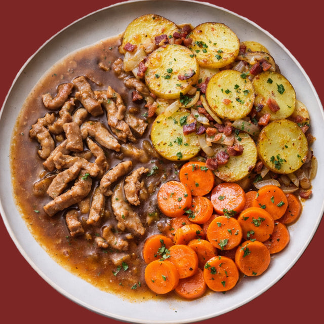 Geschnetzeltes Lyonerkartoffeln