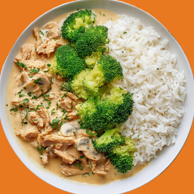 Émincé de porc sauce à la crème et aux champignons