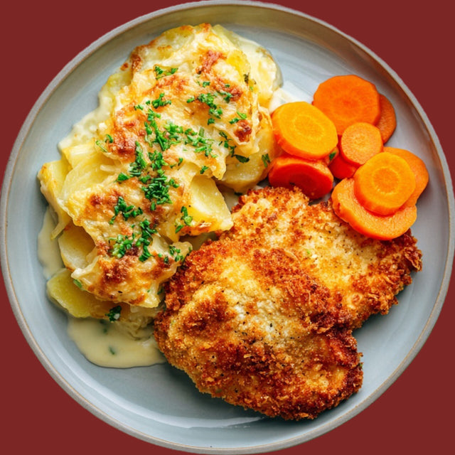 Français  Escalope panée avec gratin de chou-rave