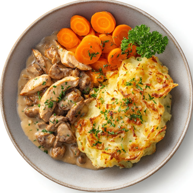 Breaded schnitzel with kohlrabi gratin