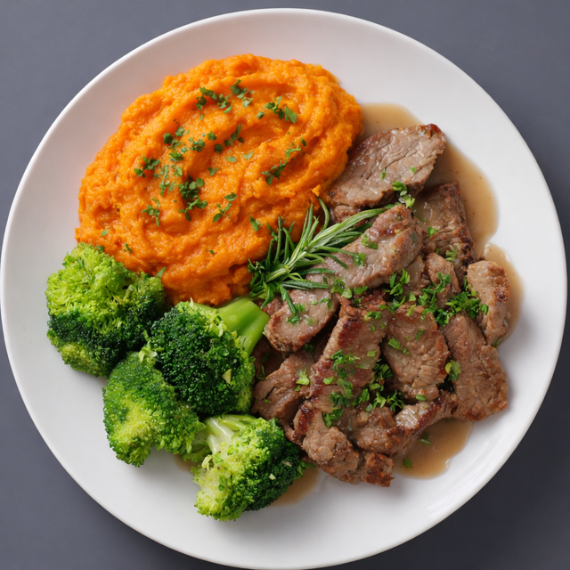 Rindgeschnätzeltes mit Süsskartoffelpüree