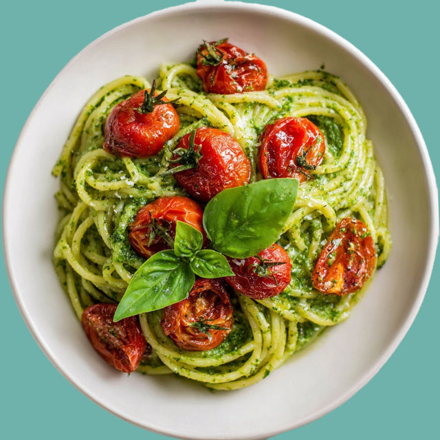 Spaghetti an Basilikumzitronen Pesto